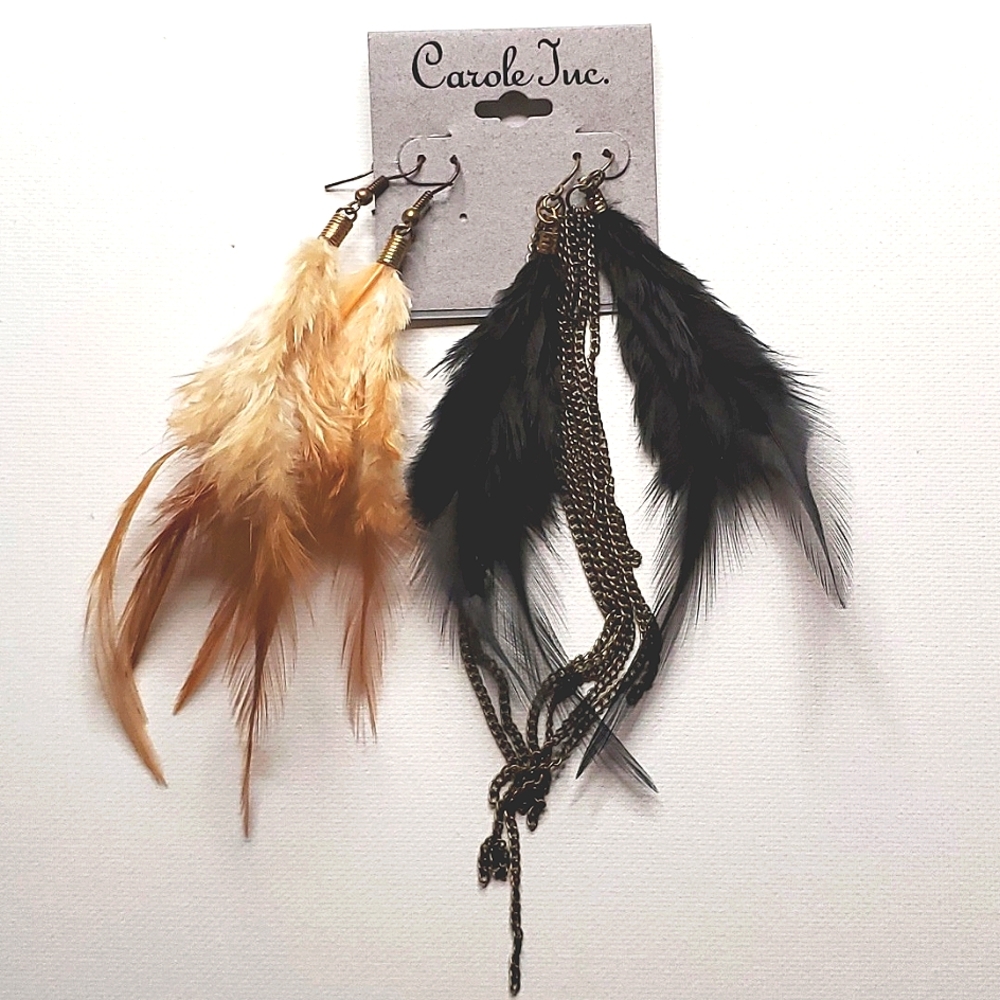 Nordstrom Carole Tuc Feather Earrings Black and Cream Set